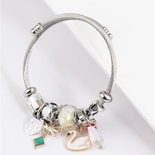 Swan Charm Bracelets Trendy Bangles Women Stainless Steel Charming CZ Cuff Bracelet For Lovers Luxury Brand Jewellery
