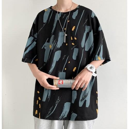 M-XXL Crew Neck Half Sleeve Painting Fashion Tee Shirt for Men Korean Streetwear T Shirt Men Clothing Summer Wear T-shirt
