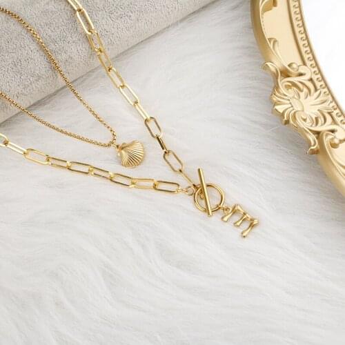 Layered Necklace Beach Shell Initial Name Necklace A-Z Letter Pendant Couple Man Girl Jewelry Travel Holiday Gift