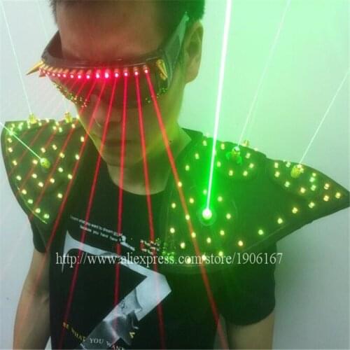 Fashion Green Led Luminous Laserman Shoulder Red Laser Man Show Glasses DJ Nightclub Dancer Singer Wear Ballroom Costume