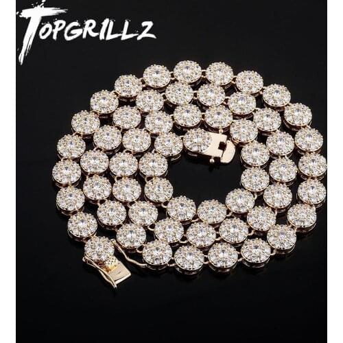 TOPGRILLZ Hip Hop Men And Women Chain Necklace Gold/Silver Color Iced Out Micro Pave Cubic Zircon 10mm Round Necklaces For Gifts