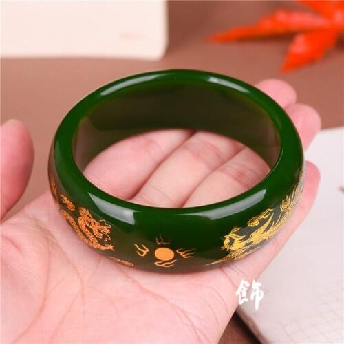 Natural Jade Bangle Bracelet Hand-Carved Fine Lady Jewellery Fashion Accessories for Women Round Bangle Charm Jadeite Gift