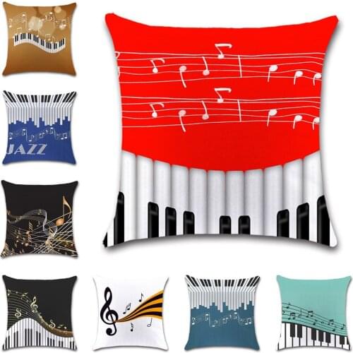 Piano Music Jazz Pattern White Cushion Cover Decorative Home Throw Sofa Chair Car Seat Friend Bedroom Kids Gift Pillowcase