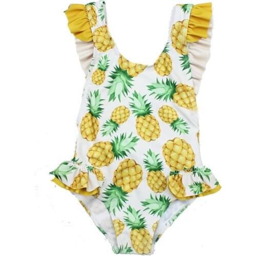 New Fashion Ruffle Sleeveless Swimwear Baby Girls Pineapple Fruit Swimsuit One Piece Bikini Beachwear For Toddler Kids Baby