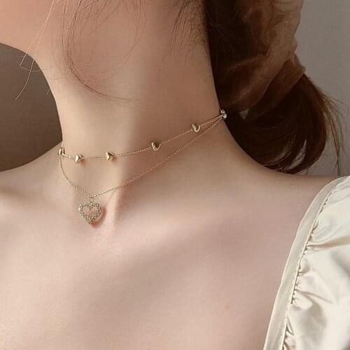The new design Korean fashion double love necklace chocker temperament wild gift statement necklace for women