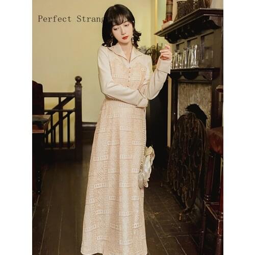 2020 Autumn Winter New Arrival Hot Sale Turn Down Collar Long Sleeve Plaid Women Long Dress