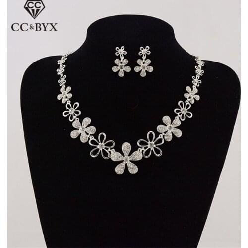 CC Necklace Dangle Earring Jewelry Sets 2pcs Wedding Accessories For Women Bridal Flower Shape Chocker Jewellry Wholesale TL089