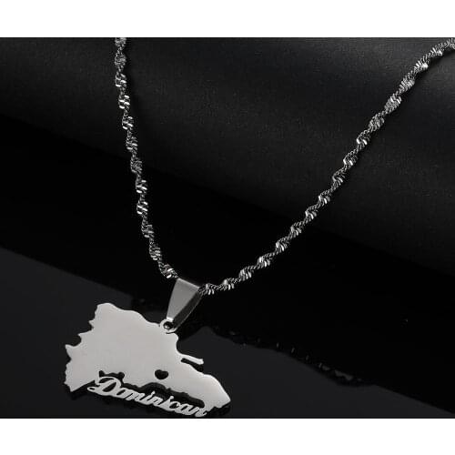 Stainless Steel Dominican Map Pendant Necklaces Dominicans Map Trendy Heart Chain Jewelry
