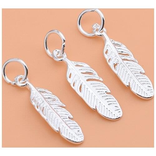 Feather pendant 925 sterling silver jewelry accessories, handmade diy jewelry string beads material bracelet accessories