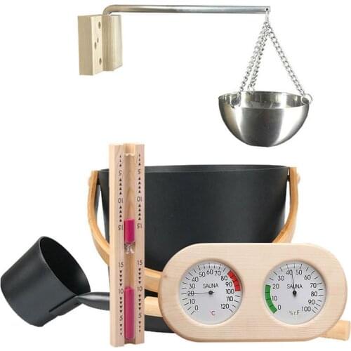 7L Luxurious Finnish Sauna Aluminum Bucket Set With Long Handle Spoon Hourglass Thermometer Hygrometer Sauna Accessories