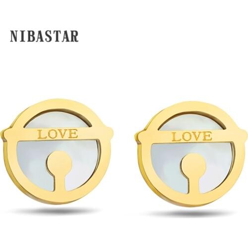 New Fashion Design Shiny Crystal Gold-Color Round Pendant Enamel Statement Shell Earrings Jewelry For Women