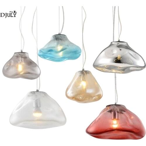 Nordic designer Colored shaped glass pendant lights for villa living room restaurant art deco suspended led luminaire e27 lamp