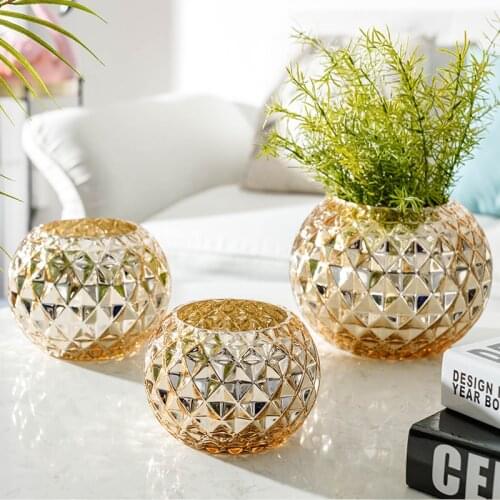 Superior quality Folds Vase Ornaments Living Room Golden glass containers flower vase for weddings home decoration accessories