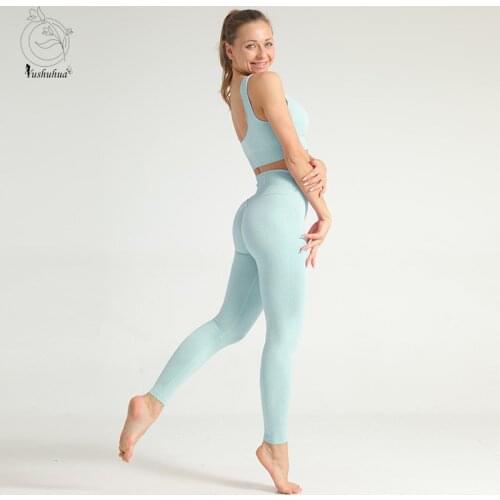 Yushuhua 2PCS/Set Seamless Fitness Women Yoga Suit High Stretchy Workout Sport Set Sports Bra High Waist Sports Legging Gym