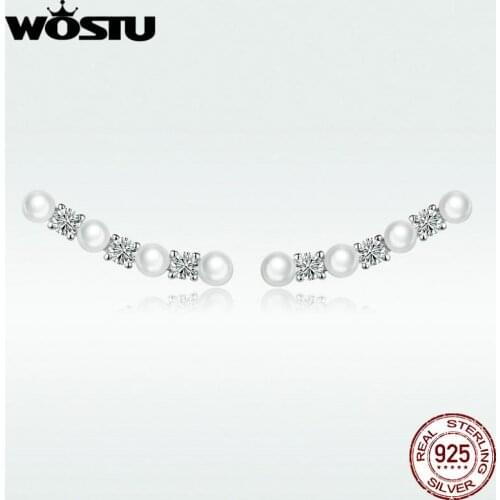 WOSTU Hot Sale S925 Pearl Stud Earring Jewelry 100% Real 925 Sterling Silver Earrings Making Wedding Gift For Women BNE118