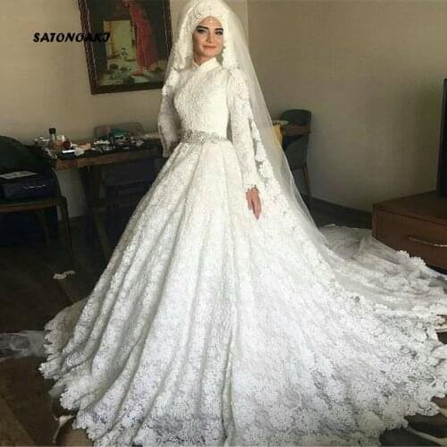 Arabia Women Ball Gown Long Sleeve Lace Muslim Wedding Dress Bridal Vestido De Noiva Robe Mariage Online Shop India Undefined