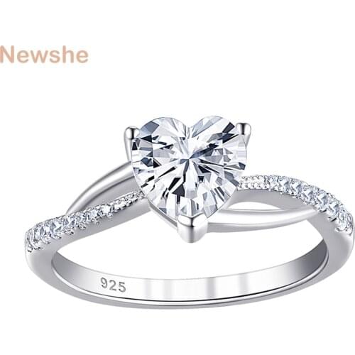 Newshe Solid 925 Sterling Silver Womens Romantic Heart Shape Infinite Love Engagement Ring AAAAA Cz Anniversary Gift Jewelry