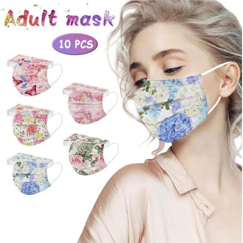 10/50cs Adults Flowers Printed Designer Mask For Face Masque Jetables Face Masks Mascarillas Desechables Halloween Cosplay