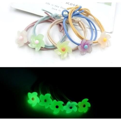 10PCS Noctilucence Elastic Bands For Girls and Kids Kawaii Night Light Charm Hair Ties Children Ponytail Holder Accessories