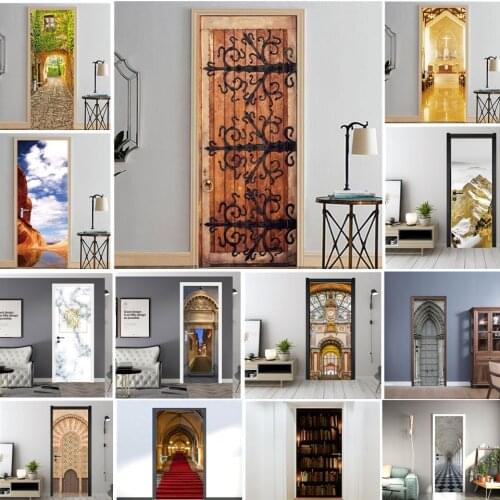 2PCS/SET 3D View Iron Gate Door Sticker Self-adhesive Removable Posters Bookshelf Decals Living Room Home Design adesivo porta