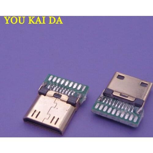 2pcs/lot DIY Mini Type C Welding Type Male Jack Plug 19 Pin PCB HDMI-compatible Connector 19+1 Gold-plated Plugs
