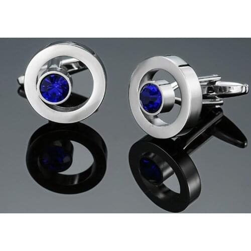 2021 Fashion Luxury Blue White Cufflink Mens Brand High Quality Crown Crystal Gold Silvery Cufflinks Shirt Cuff Links