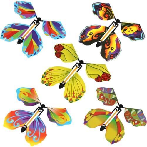 5/10pcs Magic Flying Butterfly Wind Up Rubber Band Powered Butterfly for Kids