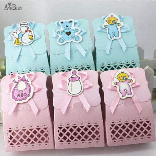 AVEBIEN Cute Candy Box Baby Birthday Event Party Supplies Decoration Boy and Girl Paper Baptism Kid Favors Gift Sweet Bag 24pcs