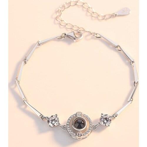 Chic Silver Color 100 Languages I Love You Projection Bracelet Fashion Charm Women Bracelets Hands Jewelry Memory Gift For Lover