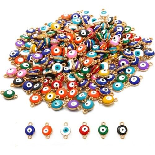 20Pcs 6mm 8mm Blue Mix Color Evil Eye Beads Charms Clasp Connectors DIY Bracelets Earrings For Jewelry Findings Making Supplies