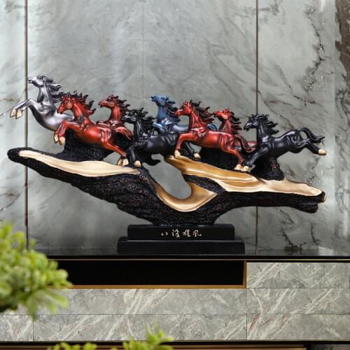HOME OFFICE Company SHOP Efficacious thriving business Money Drawing Resin Success good luck 8 RUNNING HORSES FENG SHUI statue