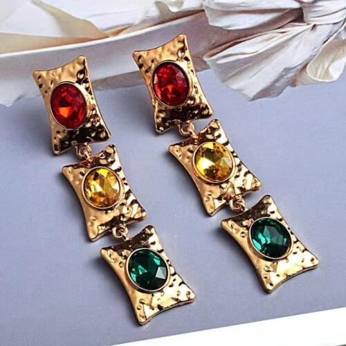 European and American new gold metal color crystal long pendant earrings exquisite pendant female jewelry accessories wholesale
