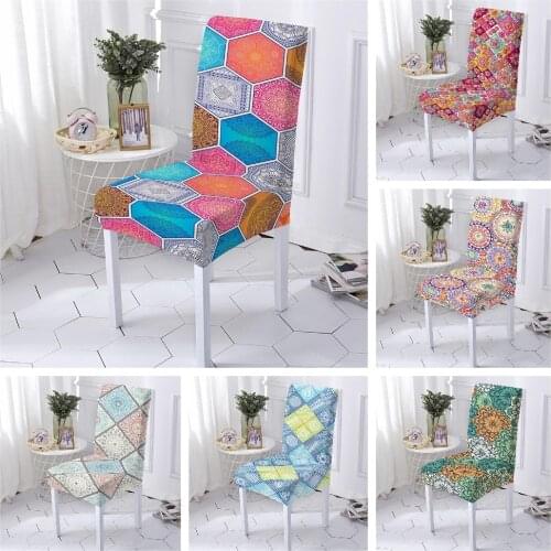 Mandala Print Chairs Covers Spandex Chair Cover for Dining Room High Back Seat Cover for Living Room Party Wedding Office Decor