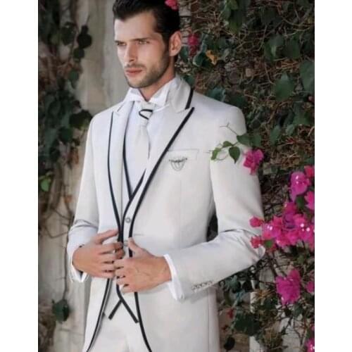 Classic Men Wedding Suit Gentleman Business Mens Suits Custom Made Groom Blazer suits for men 3 piece (Jacket+Pants+Vest+Tie)