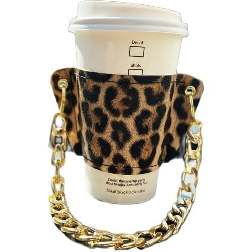 Leopard Portable Water Bottle Holder Carry Bag Coffee Cup Storage Sleeve Cover Tea Set Drinking Bottle Strap Leather Cup Holder