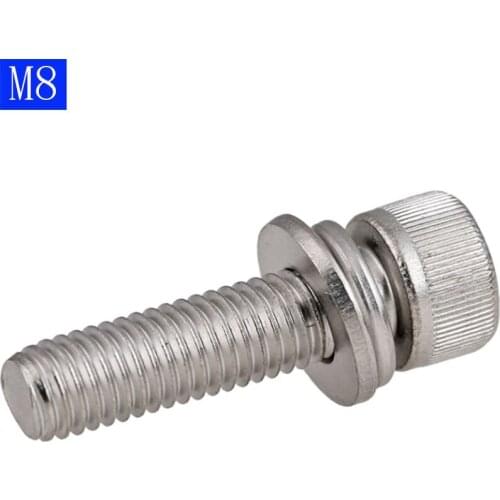 M8 x 1.25 ( 8mm ) 304 Stainless Steel STAINLESS SEM SOCKET HEAD CAP SCREW + FLAT/SPRING WASHER x