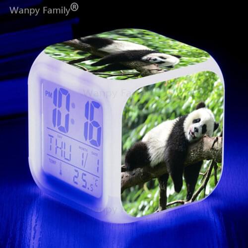 Very Cute Panda LED Alarm Clock 7 Color Glowing Electronic Clock Kids Birthday Gift Student Bedside Desktop Digital Alarm Clock