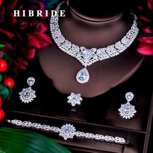 HIBRIDE Clear Fashion Dubai Bridal Jewelry Sets For Women Wedding Accessories Jewelry AAA Cubic Zirconia Sets N-778