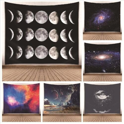 Sky Woods Forest Scenery Tapestry Wall Hanging Moon Universe Curtain Decor Starry Sky Table Cloth Bed Cover Beach Blanket