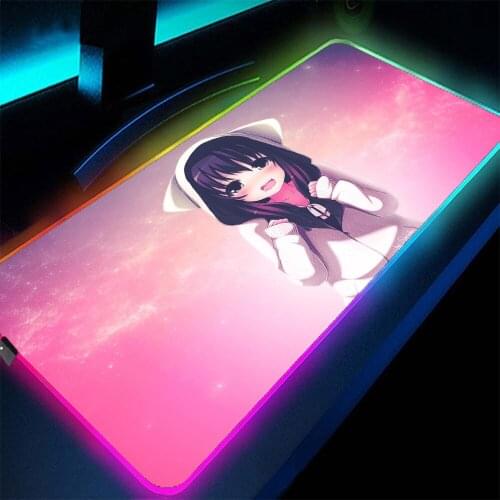 Computer Desktop Gaming Pad with Backlight LED Anime Girl RGB Large Size Mouse Pad Mini Computer Gaming Mouse Pad Gaming Carpet