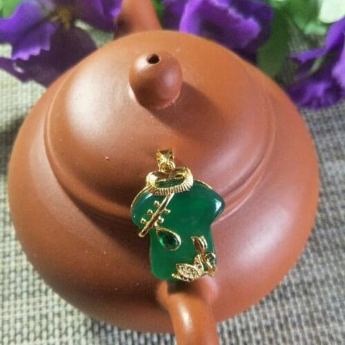 Natural Green Agate Chalcedony Inlaid Jade Pendant Jewelry Lucky Auspicious Safety Amulet Jade Pendant Fine Jewelry