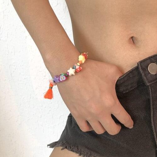2021 New Bohemian Fruit Star Love Pattern Bracelet Womens Bohemian Simple Soft Pottery Tassel Bracelet Jewelry Wholesale