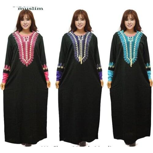 NEW long sleeves islamic clothing Muslim black cotton abaya embroidery dubai kaftan robe turkish abaya High Quality black dress