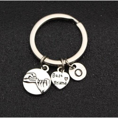 A-Z Initial Letter Pinky Promise Best Friend Heart Charms Keychain Gift For Women Men Friends Keyring Fashion DIY Jewelry