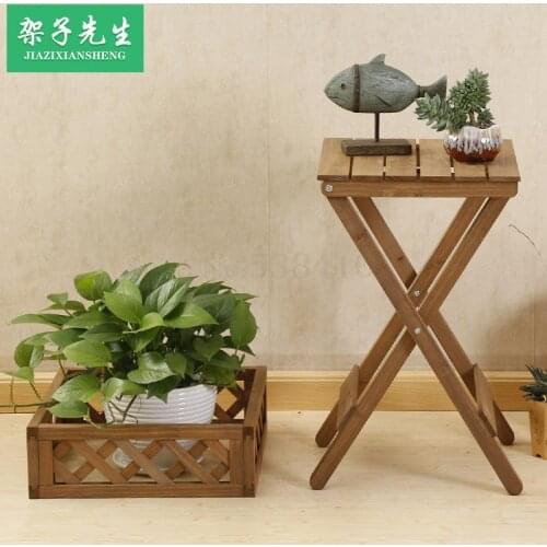 Solid Wood Balcony Living Room Flower Basket Flower Stand Bracket Fleshy Flower Frame Folding Flower Table Cosmetics Shelf