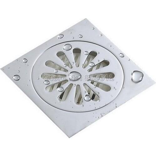 Polished Chrome Square Bathroom Floor Drain Waste Grate Shower Drainer Whr001