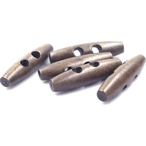 10PCS Dark Brown Wood Sewing Toggle Buttons 2 Holes DIY Crafts Scrapbook Coat Clothes Gift Decor Knitting Accessories 50x13mm