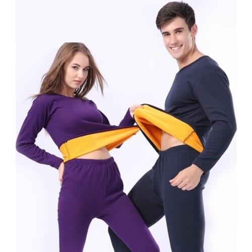 Thermal underwear Men Women Long Johns Winter Warm Wool Velvet Mens Tops + Pants Set Cotton Fleece Male Female Clothes Plus Size