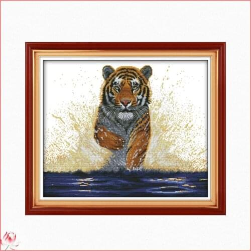 Domineering Tiger Printed Cross Stitch Kits Counted Canvasa Embroidery Sets 11CT 14CT DIY Handmade Needlework Home Decoration