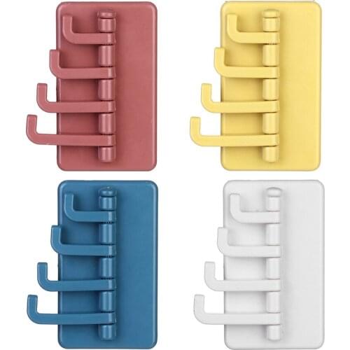 Rotating Wall Adhesive Hook with Four Bracket Bathroom Kitchen Hole-Free Key Hanger Strong Load Bearing Bag Towel Storage Rack